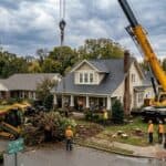 Overgrown shrubs being professionally removed from a Nashville residential property