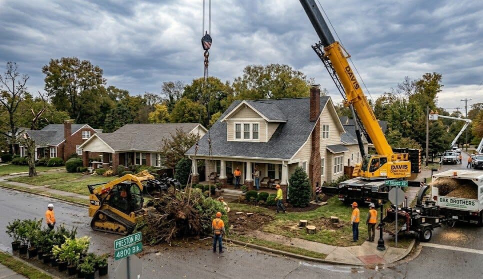 Overgrown shrubs being professionally removed from a Nashville residential property